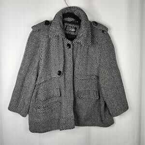 Marcelle Renee Womens Plus Gray Herringbone Wool Blend Jacket Crop Trench 2X